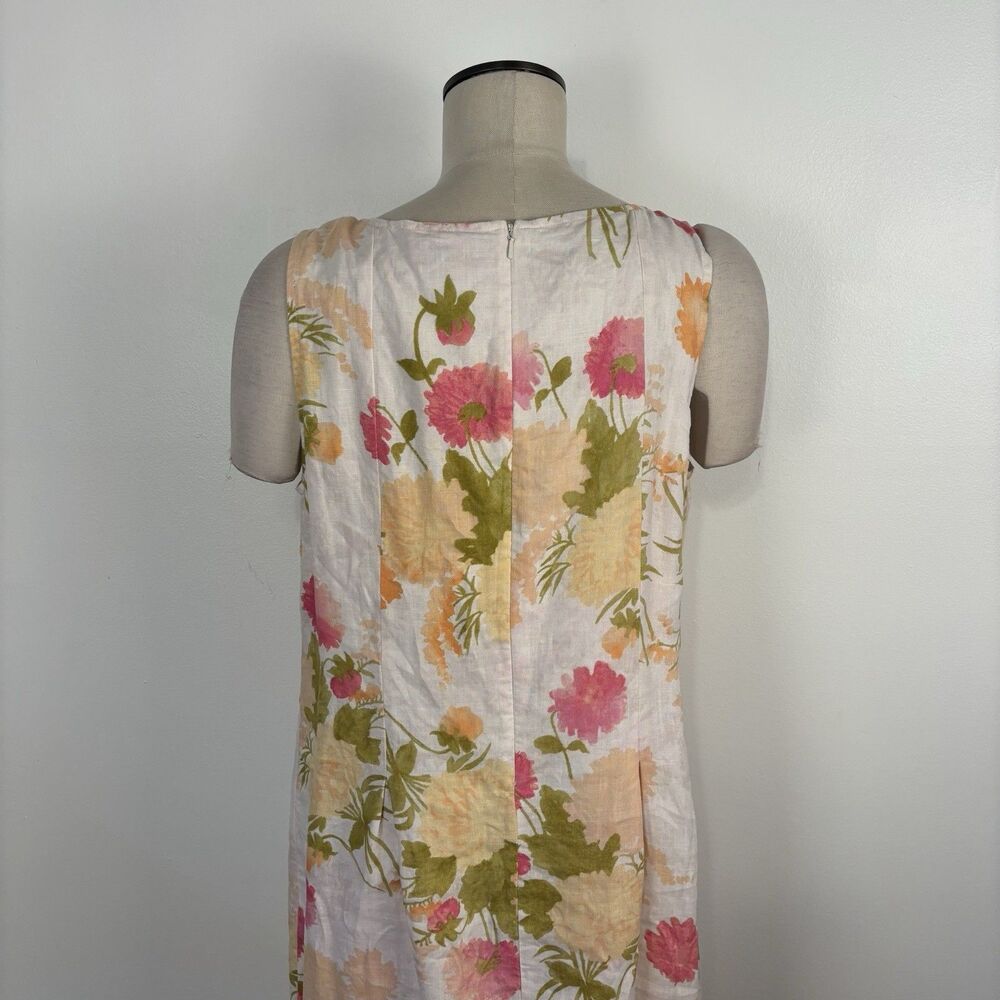 J.Jill Women's 100% Linen Floral Shift Dress Size 14 Pink Orange Watercolor Midi - Picture 4 of 8